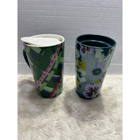 Star Bucks Colorful Ceramic Travel Mugs Set Of 2 With Lids - Picture 1 of 8
